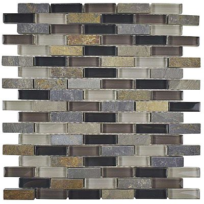 Tessera Subway Stonehenge 11-3/4" x 11-3/4" Glass & Stone Mosaic Tile - Gray/Brown/Tan - Per Sheet - .95 Square Feet