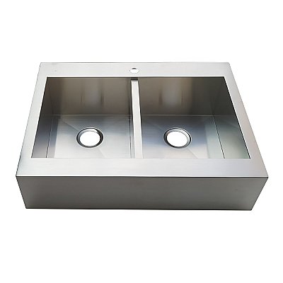 Gourmetier Edinburg Farmhouse 36" Double Bowl Kitchen Sink, Brushed Stainless Steel