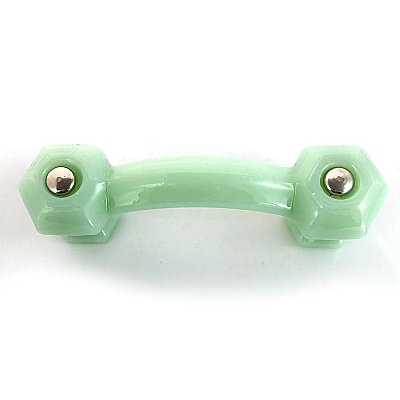 Milk Green Glass Hexagonal Bridge Pull, Front Mounted, 3" On Center
