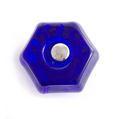 Cobalt Blue 1-1/2" Glass Hexagonal Knob, Front Mounted