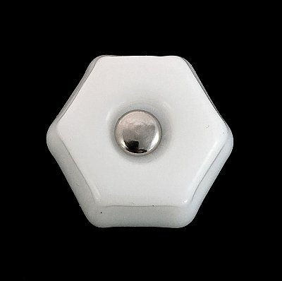 Bright White 1-1/4" Glass Hexagonal Knob, Front Mounted