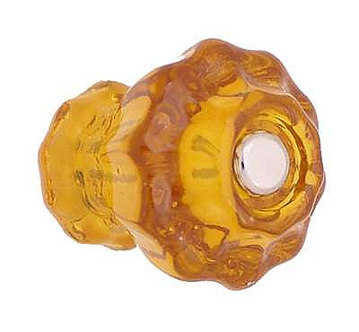 Amber Fluted Glass Knob - 1-1/4" Diameter - Medium