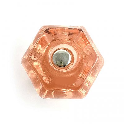 Depression Pink 1-1/2" Glass Hexagonal Knob, Front Mounted