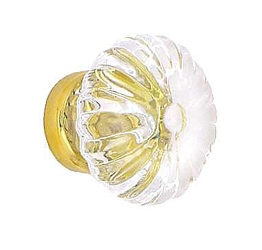 Clear Glass Fluted Knob, Small 1-3/16", Brass Base