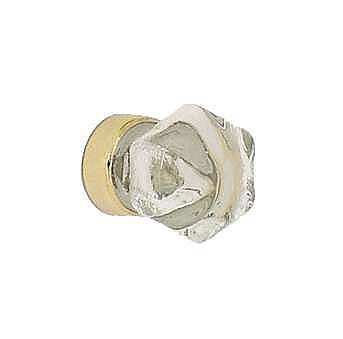 Clear Glass Hexagonal Knob, 1", Rear Mounted, Brass Base
