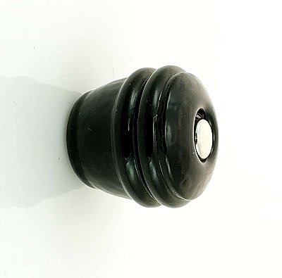 Black Ribbed Round Glass Knob - 1-1/8" - Front Mounted