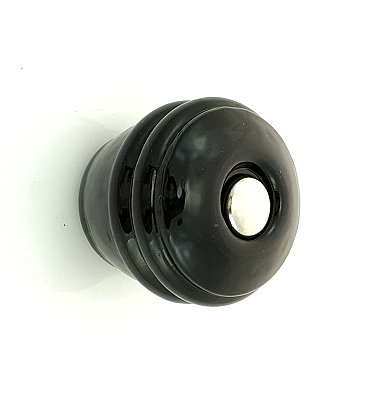 Black Ribbed Round Glass Knob - 1-1/8" - Front Mounted