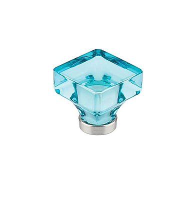Square Cyan Crystal Lido Cabinet Knob - Medium 1-3/8" Polished Chrome