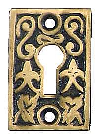Ivy Leaf Keyhole Cover, Antique Brass