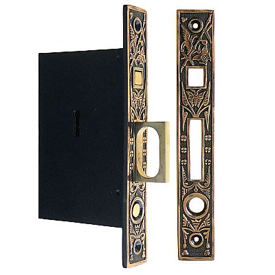 Butterfly Pocket Door Mortise Lock Set for Single Door, Antique Copper