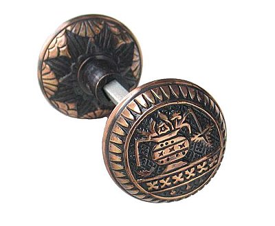 Broken Leaf Doorknob, Pair, Antique Copper