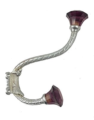 Satin Chrome Coat Hook with Purple Glass Knobs