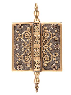 Solid Brass Victorian Steeple Tip Butt Hinge - 4" Antique Brass