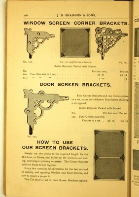 Antique Victorian Cast Iron Screen Door Corner Bracket Pair by J.B. Shannon & Sons - Circa 1894