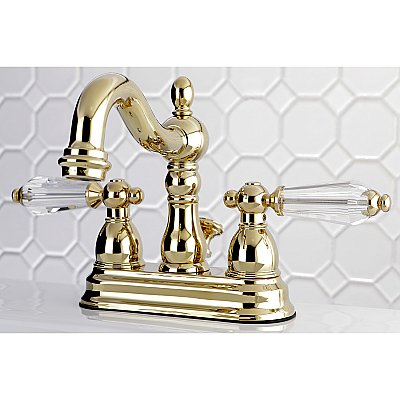 Kingston Brass 4-Inch Centerset Lavatory Faucet - Crystal Lever Handles - Polished Brass