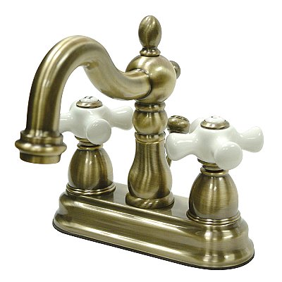Kingston Brass 4-Inch Centerset Lavatory Faucet - Porcelain Cross Handles - Vintage Brass