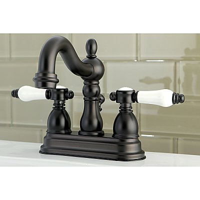 Kingston Brass 4-Inch Centerset Lavatory Faucet - Metal and Porcelain Levers - Oil Rubbed Bronze