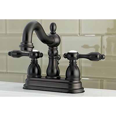 Kingston Brass 4-Inch Centerset Lavatory Faucet - Metal and Porcelain Lever Handles - Oil Rubbed Bronze