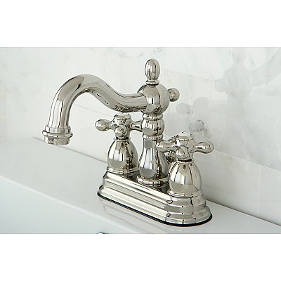 Kingston Brass 4-Inch Centerset Lavatory Faucet - Metal and Porcelain Cross Handles - Polished Nickel