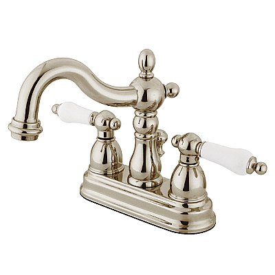 Kingston Brass 4-Inch Centerset Lavatory Faucet - Porcelain Levers - Polished Nickel