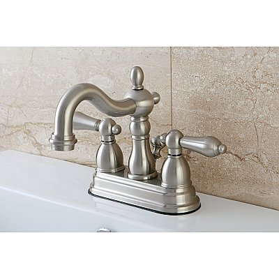 Kingston Brass 4-Inch Centerset Lavatory Faucet - Metal Levers - Brushed Nickel