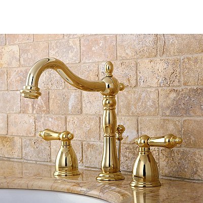 Heritage Widespread Sink Faucet - Metal Lever Handles - Polished Brass