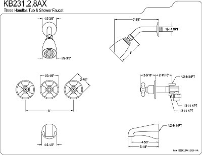 Tub and Shower Faucet Valves and Trim Kit with Metal Cross Handles - Polished Brass