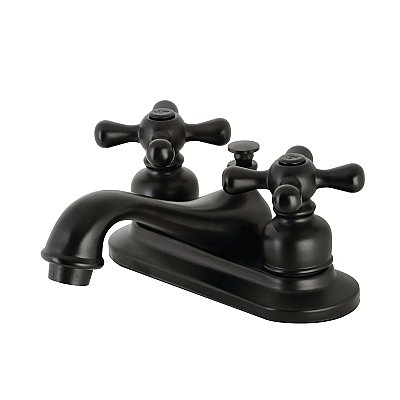 Restoration 4" Centerset Faucet w/ Metal Cross Handles - Matte Black