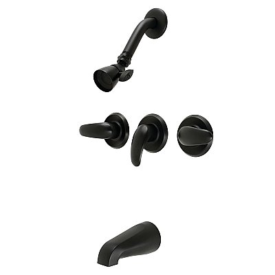 Legacy Three-Handle 5-Hole Wall Mount Tub and Shower Faucet - Matte Black
