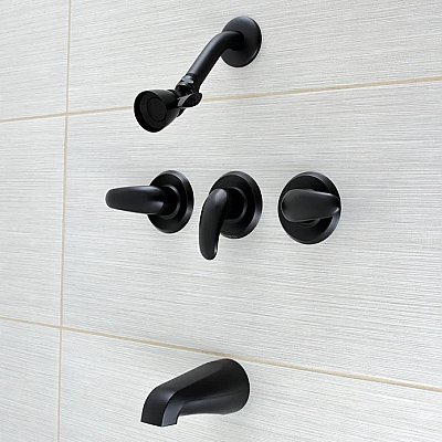 Legacy Three-Handle 5-Hole Wall Mount Tub and Shower Faucet - Matte Black