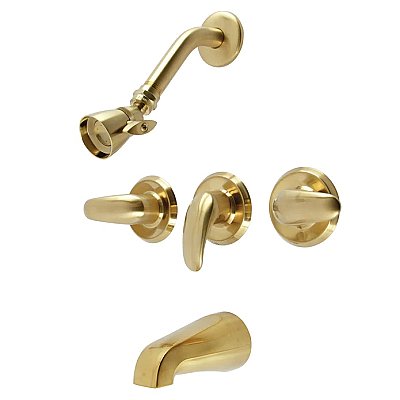 Legacy Three-Handle 5-Hole Wall Mount Tub and Shower Faucet - Brushed Brass