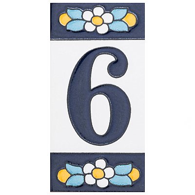 Sevillano Flora Address Number 6 2-1/8" x 4-3/8" Ceramic Wall Tile - Sold by the individual piece