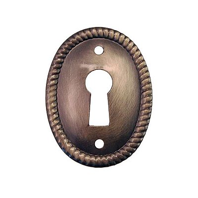 Victorian Stamped Brass Vertical Oval Keyhole Cover - Antique Brass