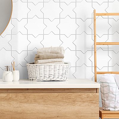 Argile Star Bianco w/Bianco Cross 7" x 14" Porcelain Floor and Wall Tile - 2 Tiles Per Case - .72 Square Feet