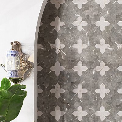Istanbul Squire Shield Night with Day Cross 6" x 8-3/8" Porcelain Floor and Wall Tile - 48 Tiles Per Case - 9.12 Square Feet