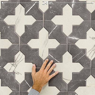Istanbul Templar Shield Night with Day Cross 8-3/8" x 8-3/8" Porcelain Floor and Wall Tile - 36 Tiles Per Case - 6.37 Square Feet