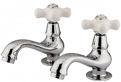 Kingston Brass Heritage Basin Faucet - Porcelain Cross Handles - Polished Chrome