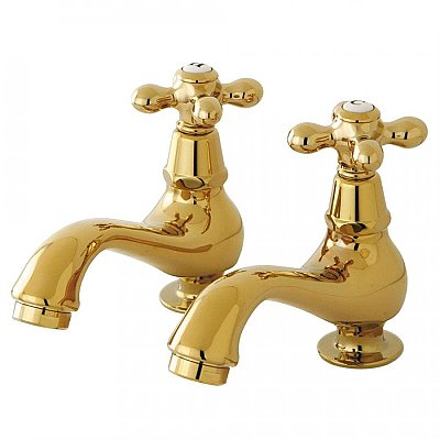 Kingston Brass Heritage Basin Faucet - Metal Cross Handles - Polished Brass