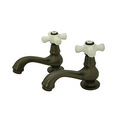 Kingston Brass Heritage Basin Faucet - Porcelain Cross Handles - Oil Rubbed Bronze