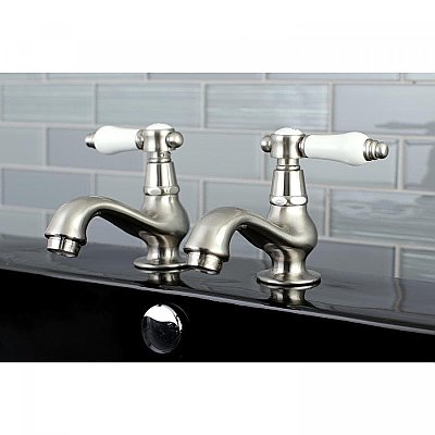 Kingston Brass Heritage Basin Faucet - Porcelain Lever Handles - Brushed Nickel