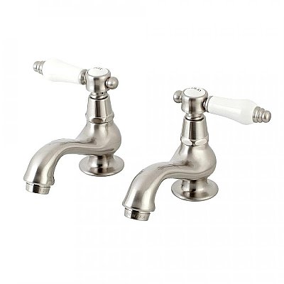Kingston Brass Heritage Basin Faucet - Porcelain Lever Handles - Brushed Nickel