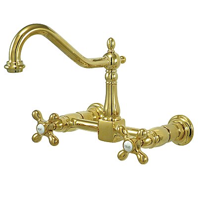 Heritage Wall Mount Bridge Kitchen Faucet -  Polished Brass