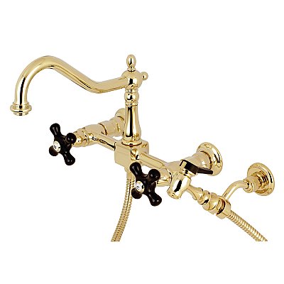 Duchess Wall Mount Bridge Kitchen Faucet with Brass Spray -  Polished Brass