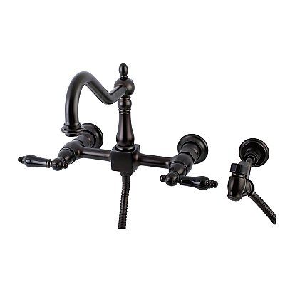 Duchess Wall Mount Bridge Kitchen Faucet with Brass Spray -  Oil Rubbed Bronze