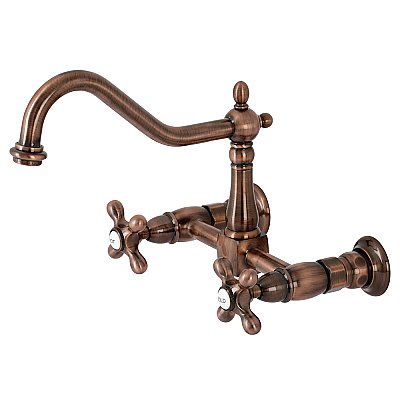Heritage Wall Mount Bridge Kitchen Faucet -  Antique Copper