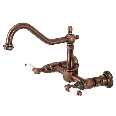 Heritage Wall Mount Bridge Kitchen Faucet -  Antique Copper