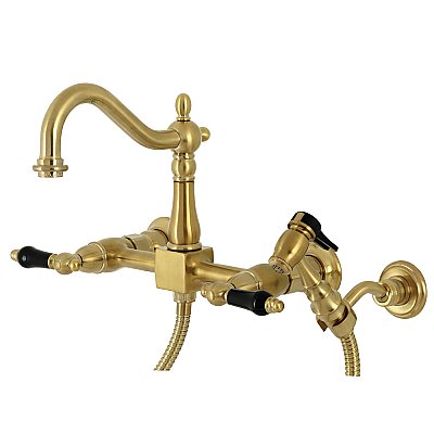 Duchess Wall Mount Bridge Kitchen Faucet with Brass Sprayer -  Brushed Brass