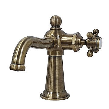 Nautical Single-Handle Monoblock Bathroom Faucet with Push Pop-Up Drain - Antique Brass