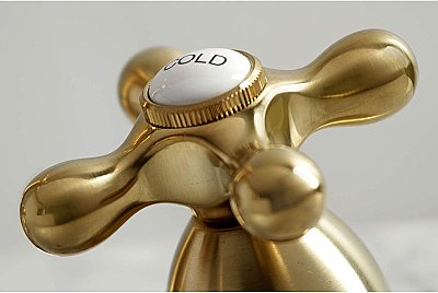 Heritage Widespread Sink Faucet - Metal Cross Handles - Brushed Brass