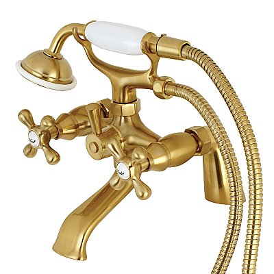 Kingston Brass KS267SB Kingston Clawfoot Tub Faucet with Hand Shower, Brushed Brass